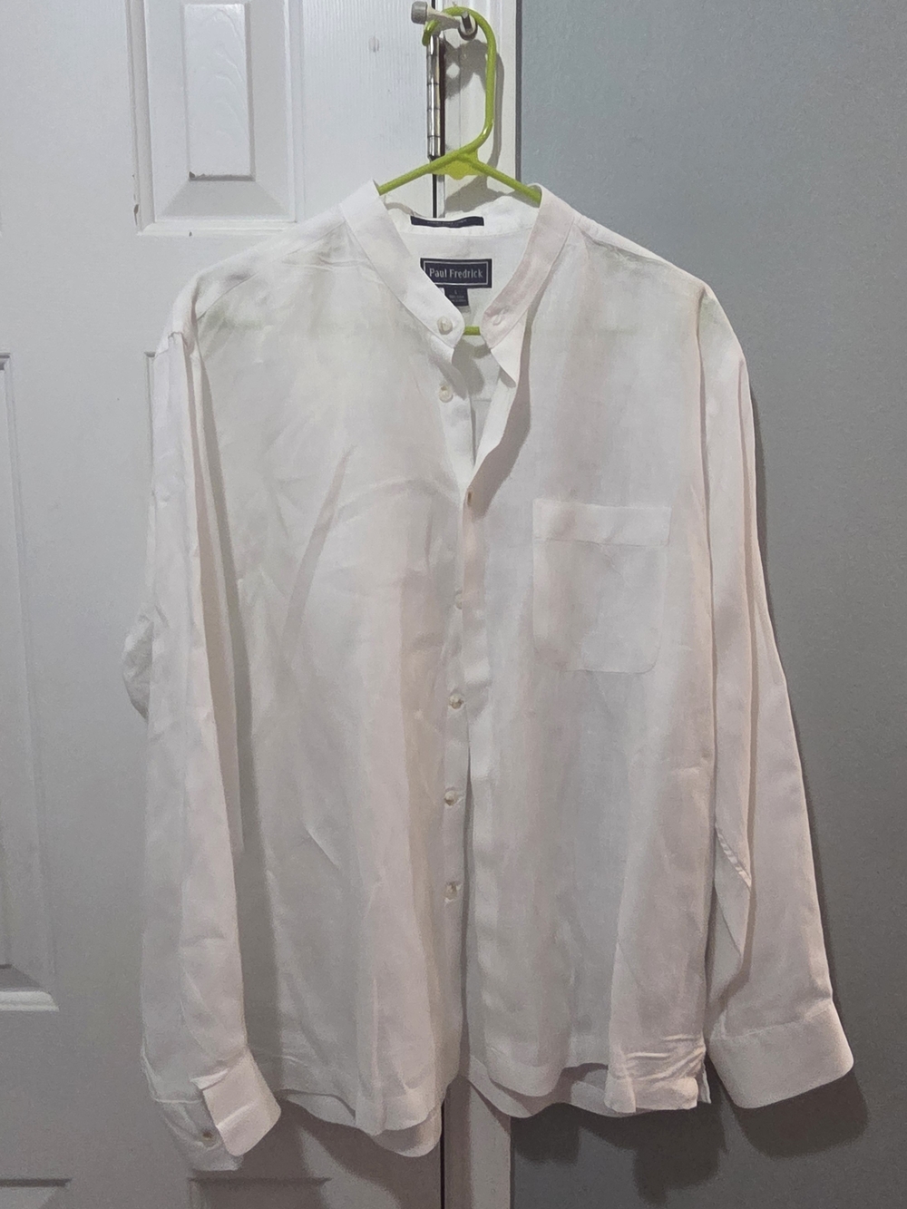 Paul Fredrick White Mandarin-Collar Dress Shirt Linen